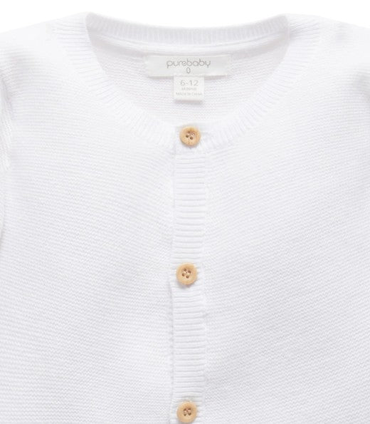 "Purebaby" - Premie Textured Cardigan - White