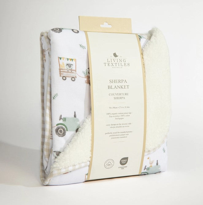 "The Living Textiles Company" - Jersey/Sherpa Pram Blanket - Tractor Ride