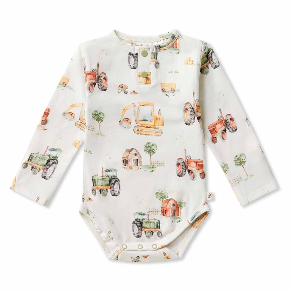 "Snuggle Hunny" - Long Sleeve Bodysuit - Diggers & Tractors
