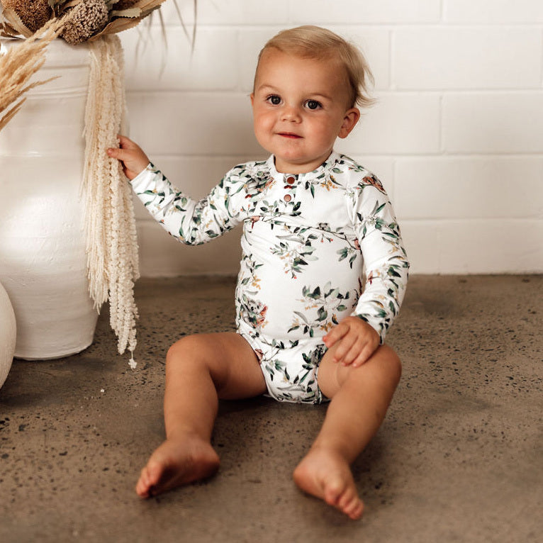 "Snuggle Hunny" - Long Sleeve Bodysuit - Eucalypt