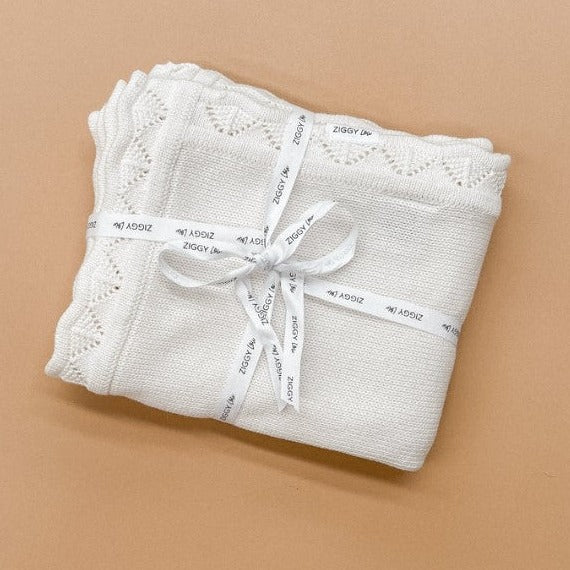 "Ziggy Lou" - Heirloom Knit Blanket - Milk