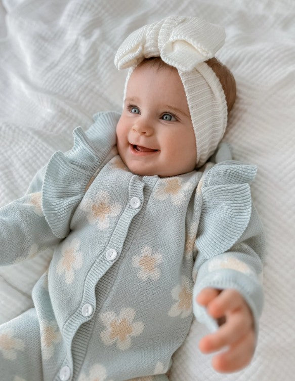 "Blossom & Pear" - Blue Daisy Knit Romper
