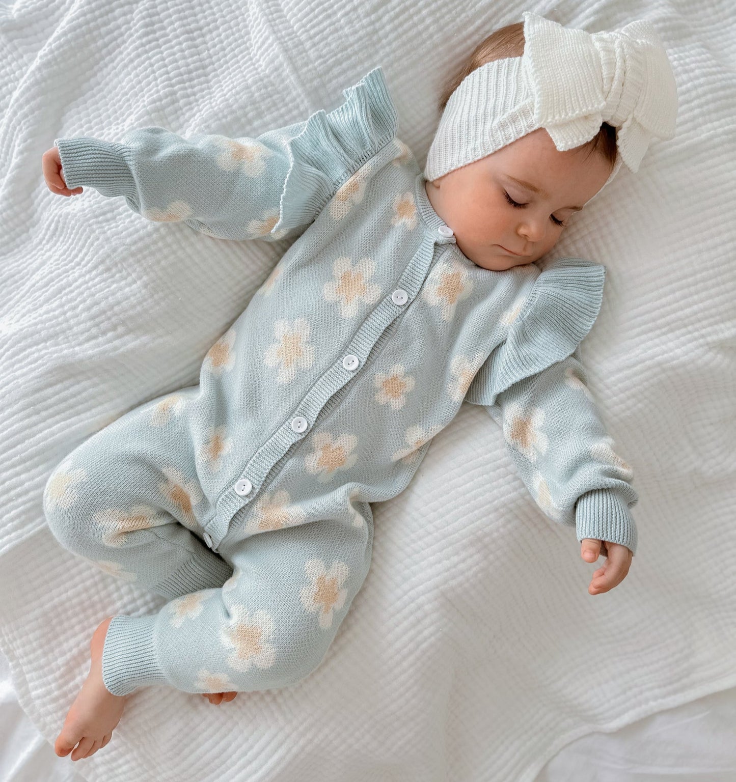 "Blossom & Pear" - Blue Daisy Knit Romper