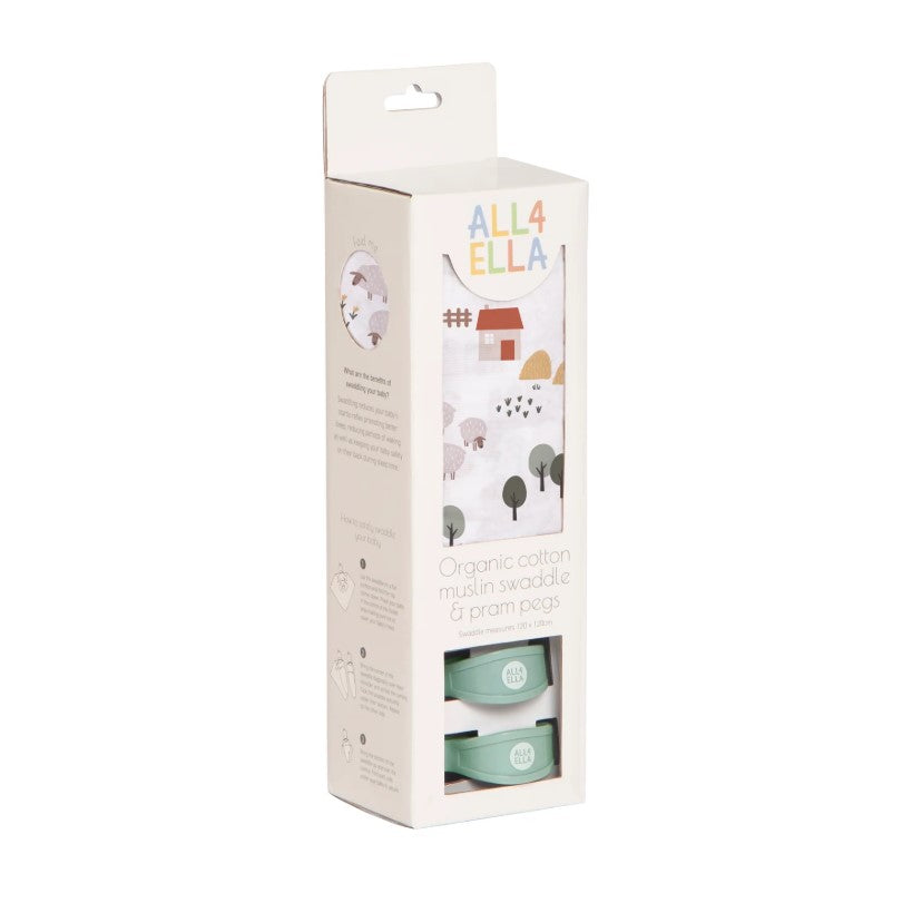 "All4Ella" - Muslin Wrap & 2 Pram Peg Set
