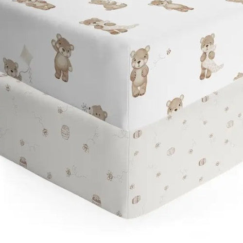 "The Living Textiles Company" - Fitted Cot Sheets (2 Pack) - Cuddly Bear