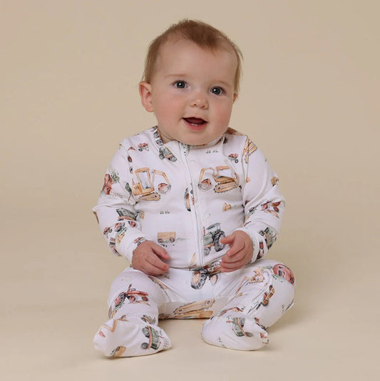 "Snuggle Hunny" - Sleepsuit - Diggers & Tractors