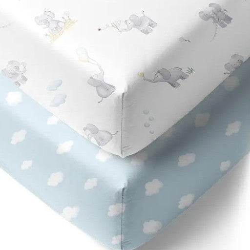 "The Living Textiles Company" - Fitted Cot Sheets (2 Pack) - Elephant Playtime