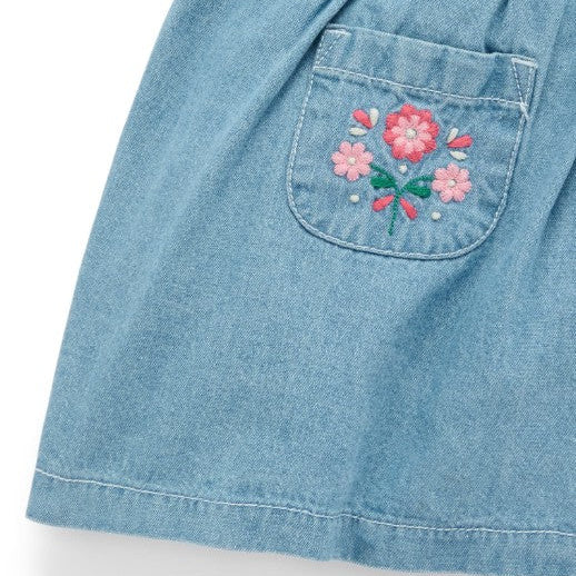 "Purebaby" - Faded Denim Embroidered Pinnie