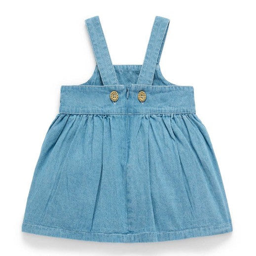 "Purebaby" - Faded Denim Embroidered Pinnie