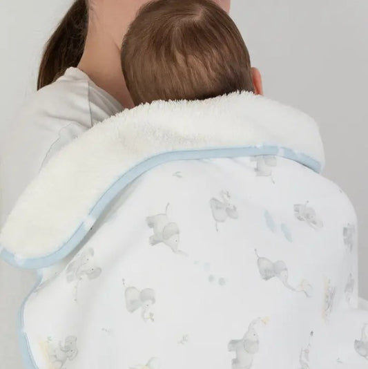 "The Living Textiles Company" - Jersey/Sherpa Pram Blanket - Elephant Playtime