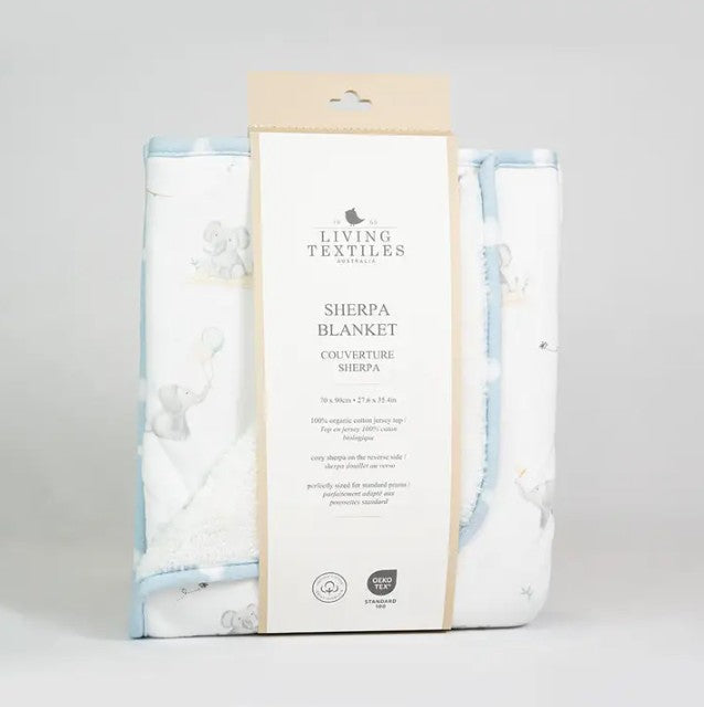 "The Living Textiles Company" - Jersey/Sherpa Pram Blanket - Elephant Playtime