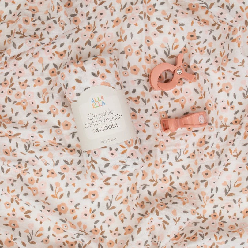 "All4Ella" - Muslin Wrap & 2 Pram Peg Set
