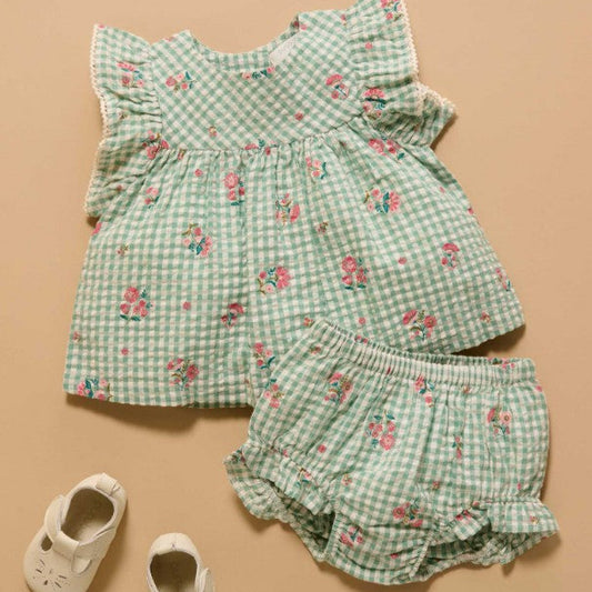 "Purebaby" - Frida Gingham Bloomer Set