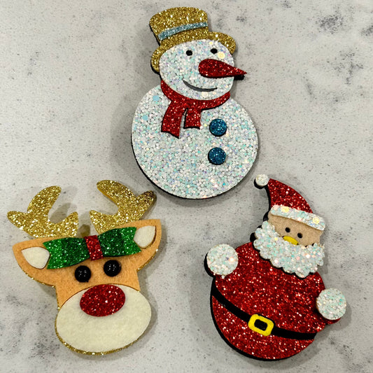"Christmas" - Hairclips - Sparkly Santa/Snowman/Reindeer