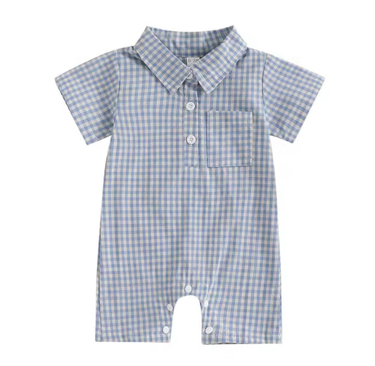 "Blue Gingham Romper"