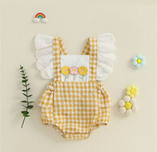 "Yellow Gingham Romper"