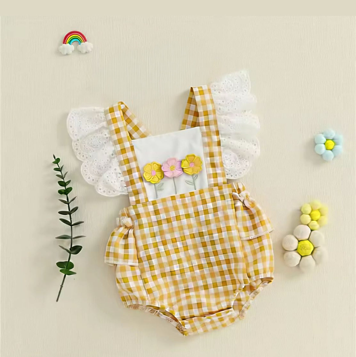 "Yellow Gingham Romper"
