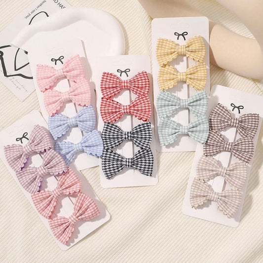 "Little Loves Boutique" - Gingham Bow Hairclip Set - 4 Pieces