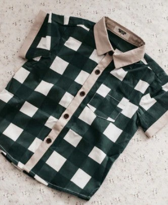"Christmas" - Bencer & Hazelnut Green Gingham Collared Romper/Shirt