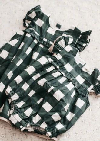 "Christmas" - Bencer & Hazelnut Green Gingham Playsuit/Dress