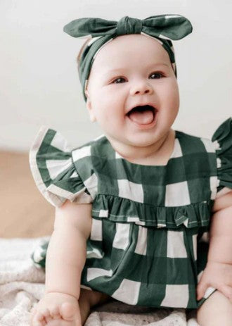 "Christmas" - Bencer & Hazelnut Green Gingham Playsuit/Dress