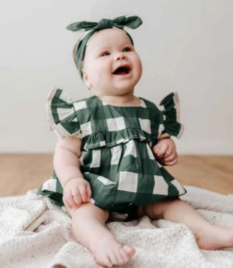 "Christmas" - Bencer & Hazelnut Green Gingham Playsuit/Dress