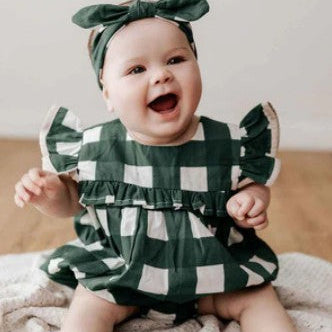"Christmas" - Bencer & Hazelnut Green Gingham Playsuit/Dress