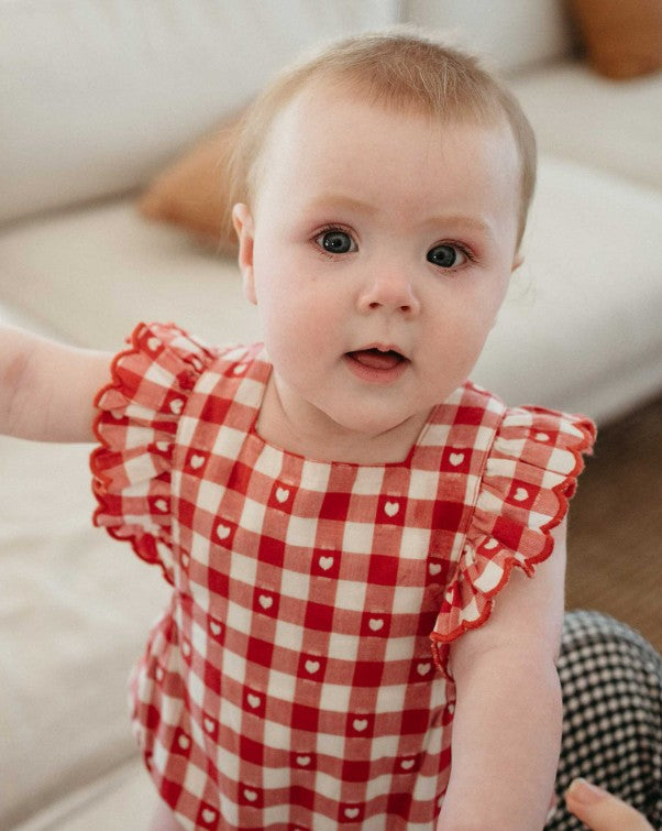 "Christmas" - Purebaby - Gingham Heart Romper