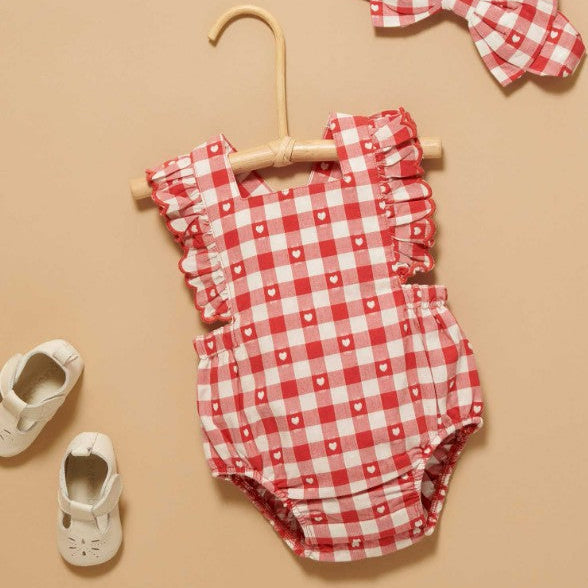 "Christmas" - Purebaby - Gingham Heart Romper