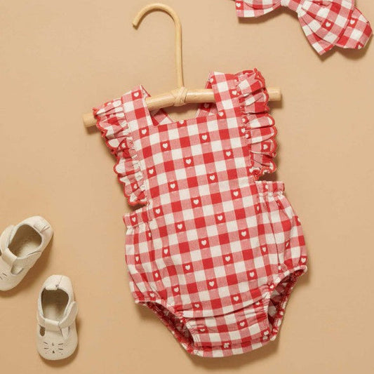 "Christmas" - Purebaby - Gingham Heart Romper