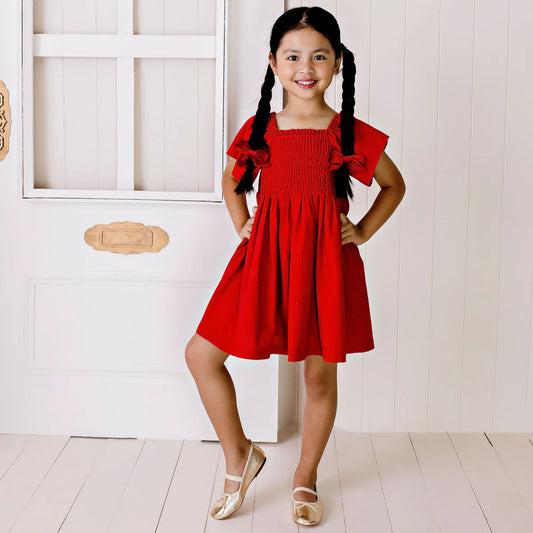 "Christmas" - Designer Kidz Elly Puff Sleeve Dress - Red