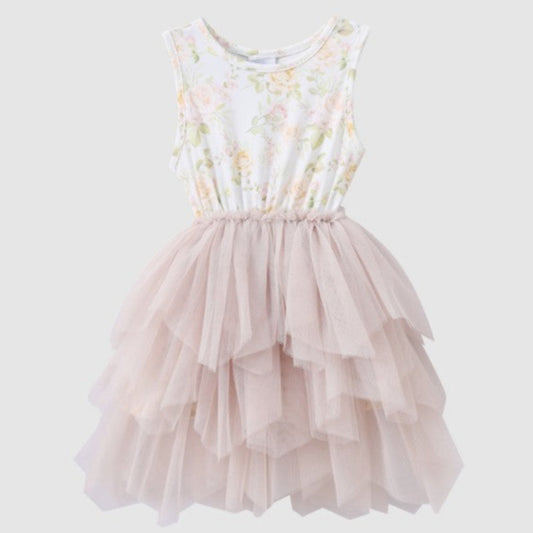 "Cracked Soda" - Jasmine Floral Beige Shredded Tutu