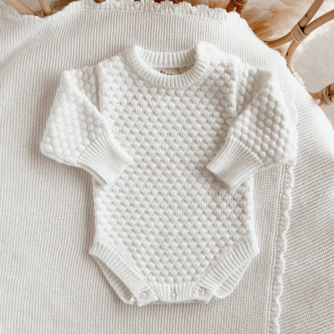 "Blossom & Pear" - Lamb L/S Knit Romper - White