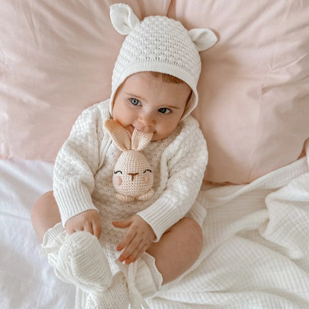 "Blossom & Pear" - Lamb L/S Knit Romper - White
