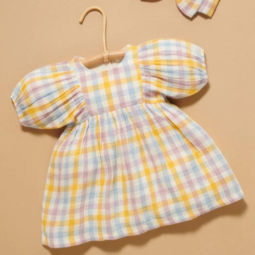 "Purebaby" - Lila Check Gathered Dress