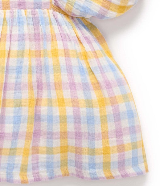 "Purebaby" - Lila Check Gathered Dress