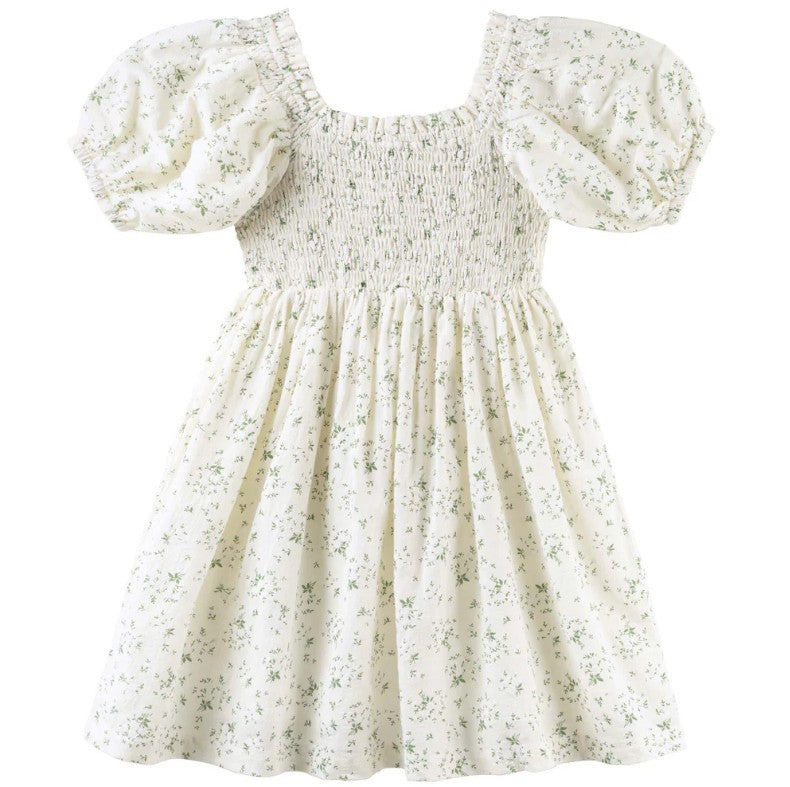 "Designer Kidz" - Lily Puff Sleeve Dress - Ecru Floral