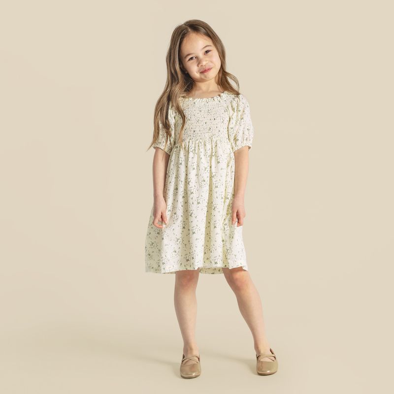 "Designer Kidz" - Lily Puff Sleeve Dress - Ecru Floral