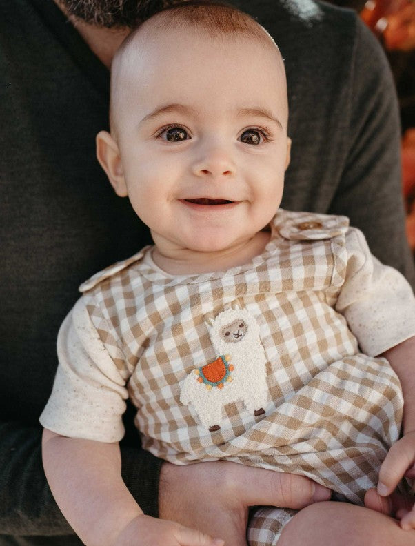 "Purebaby" - Llama Gingham Romper