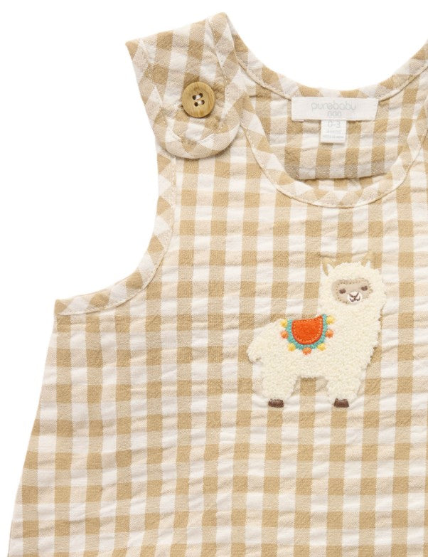 "Purebaby" - Llama Gingham Romper