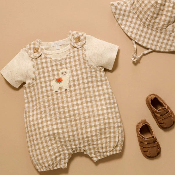 "Purebaby" - Llama Gingham Romper
