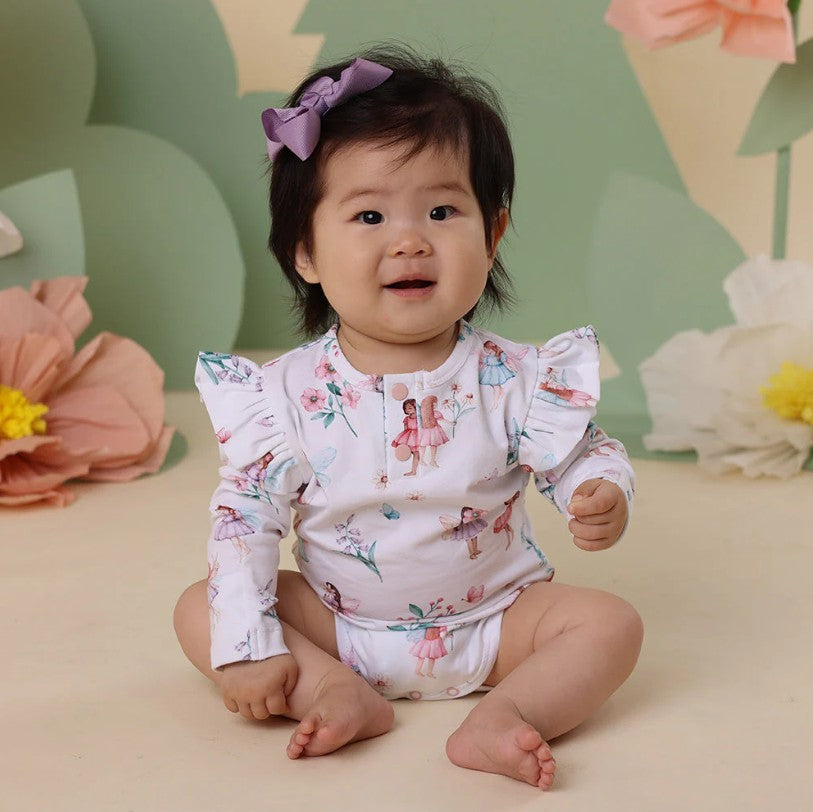 "Snuggle Hunny" - Long Sleeve Bodysuit - Fairy Garden