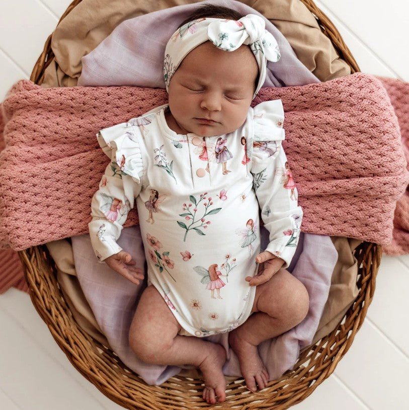 "Snuggle Hunny" - Long Sleeve Bodysuit - Fairy Garden