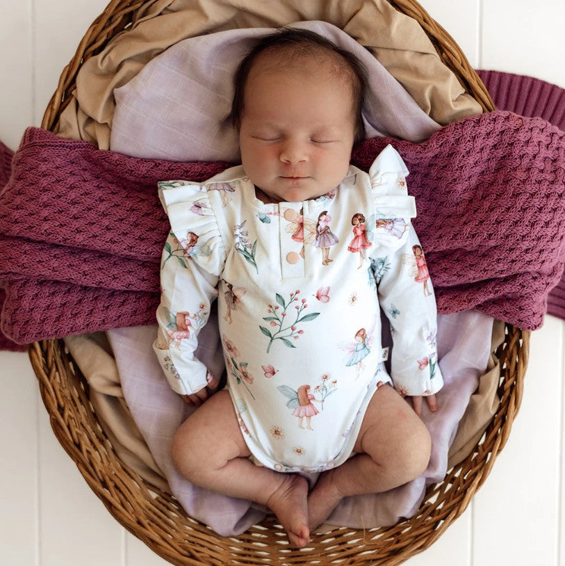 "Snuggle Hunny" - Long Sleeve Bodysuit - Fairy Garden