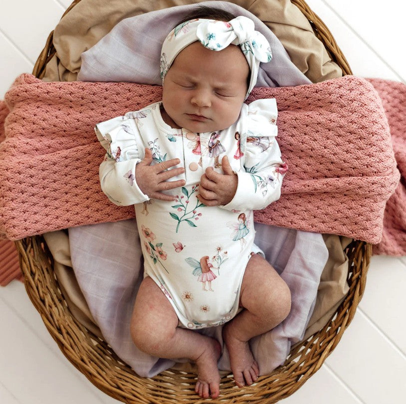 "Snuggle Hunny" - Long Sleeve Bodysuit - Fairy Garden