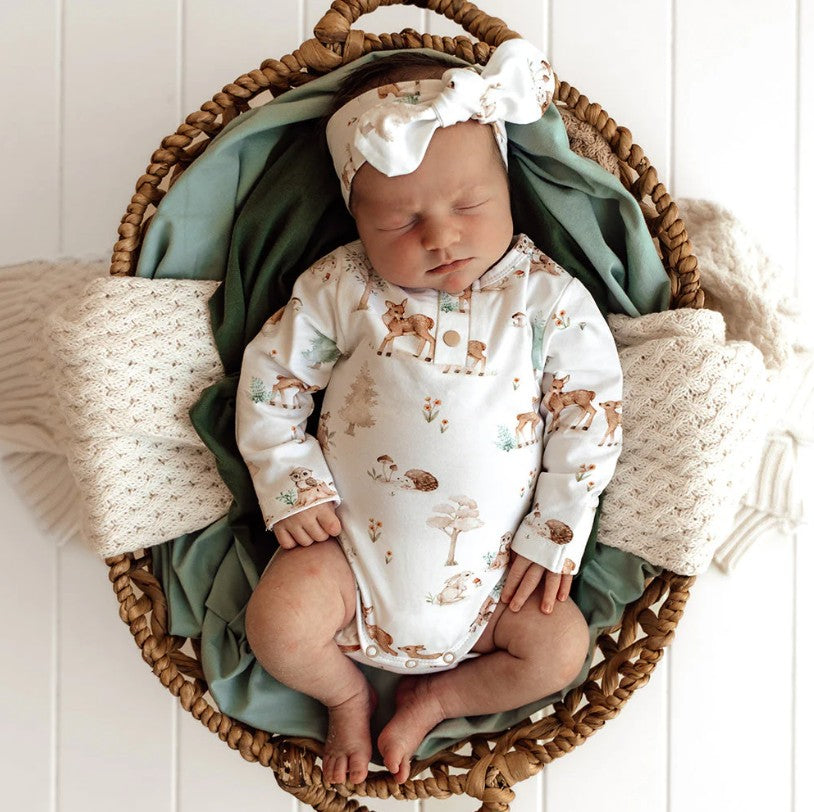 "Snuggle Hunny" - Long Sleeve Bodysuit - Woodland Tales