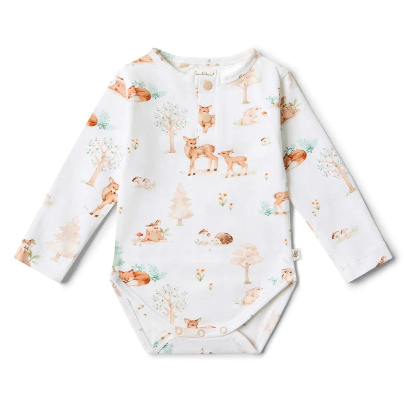 "Snuggle Hunny" - Long Sleeve Bodysuit - Woodland Tales