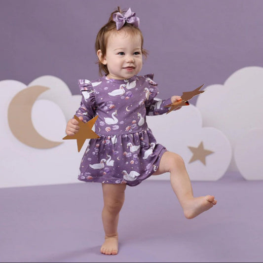 "Snuggle Hunny" - Long Sleeve Dress - Midnight Swan