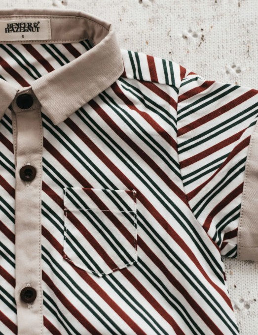 "Christmas" - Bencer & Hazelnut Peppermint Stipe Collared Romper/Shirt