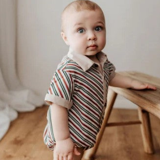 "Christmas" - Bencer & Hazelnut Peppermint Stipe Collared Romper/Shirt